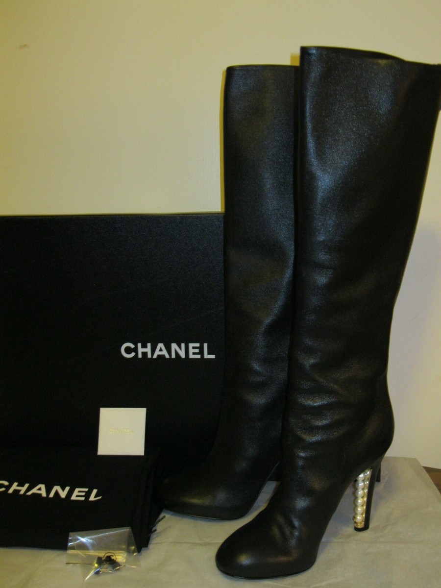 CHANEL HIGH BOOTS ,NEW, Black, Leather, Size 38 | eBay