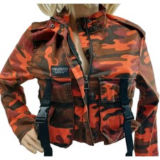 Bershka Xs Orange Camo Utility Look Long Sleeve Crop Jacket Extra Small