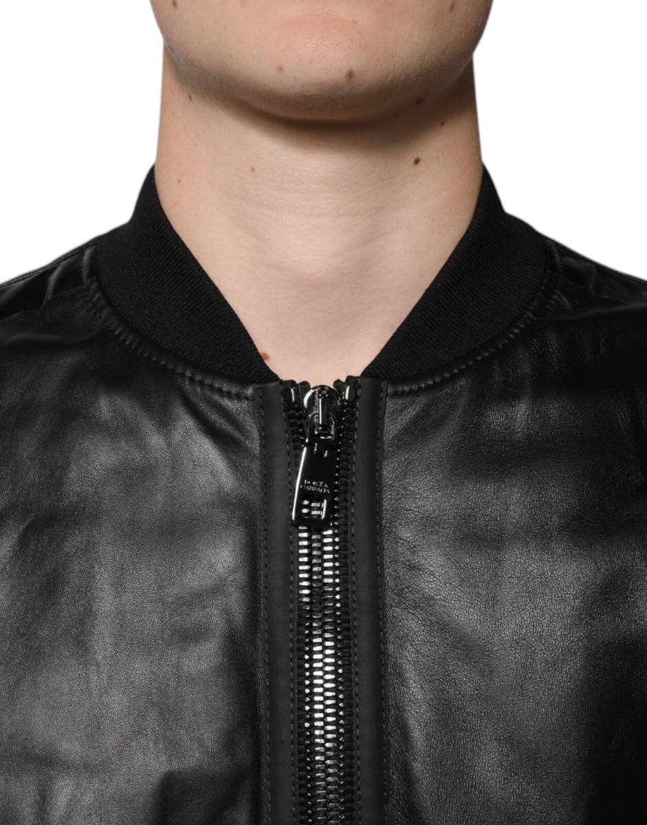 DOLCE & GABBANA Jacket Black Lambskin Full Zip Biker Blouson