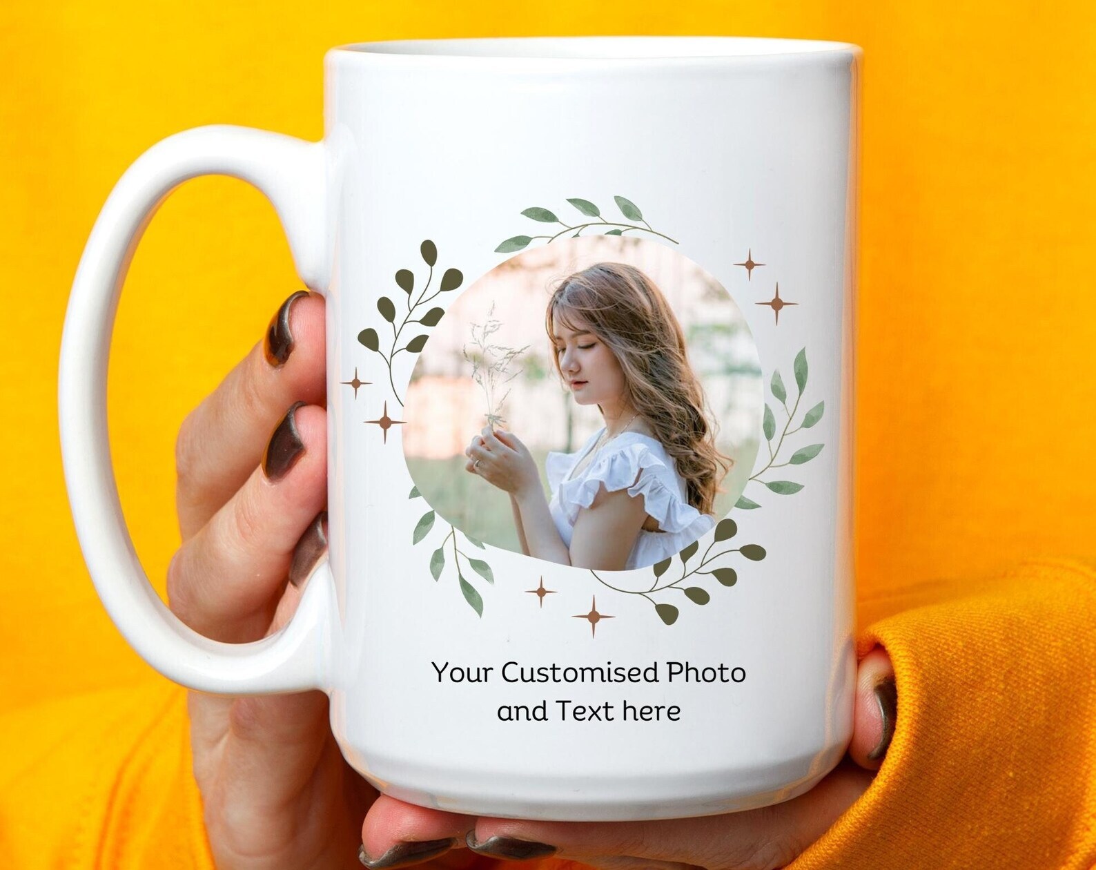 Personalized Floral Photo Coffee Mug Customizable Gift Idea  