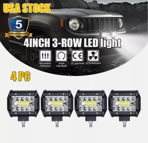 4PCS LED Work Light Bar 4 inch 6000LM Flood Pods Offroad Driving Fog Lamp Jeep