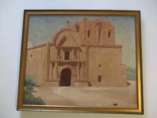 SABRANSKY DESERT PAINTING OIL LANDSCAPE AMERICAN IMPRESSIONIST ANTIQUE MISSION