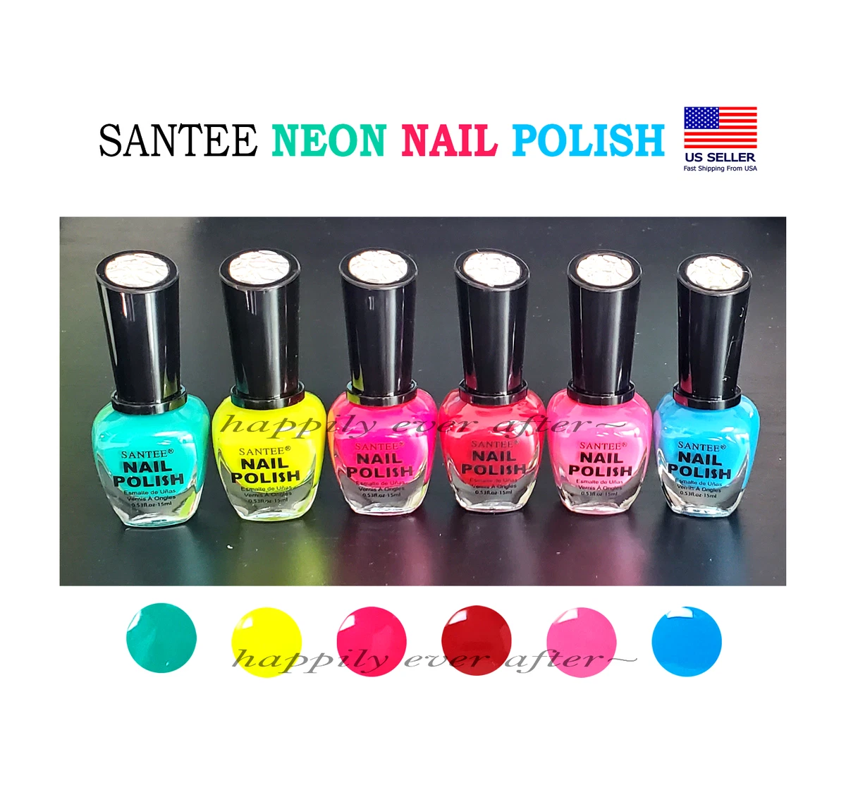 Santee NEON Nail Polish All 6 Colors Long Lasting Neon Color
