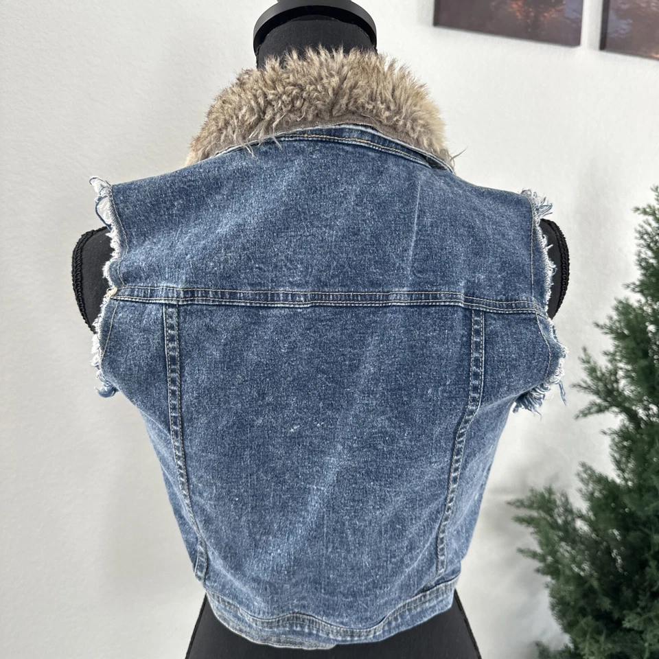 Chaleco Vaquero Flowers By Zoe con Cuello de Piel Sintética Niñas Talla XL Y2K 90S Núcleo Foto 2 de 4