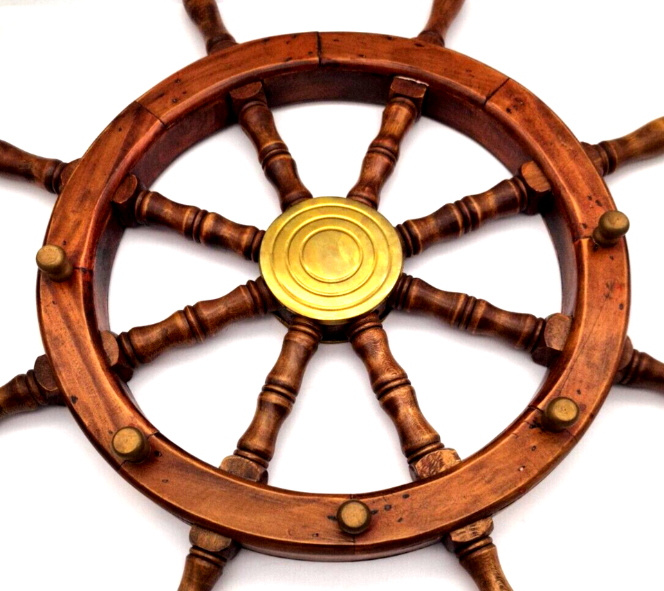 Solid Wood Mahogany and Brass Large Ship’s Wheel Coat Rack Nautical 23.5” eBay