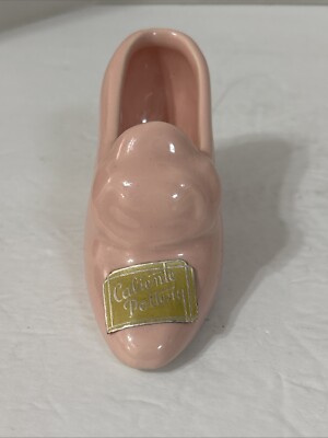 Vintage Caliente Pottery Pink High Heel Shoe Slipper with Flower Sticker