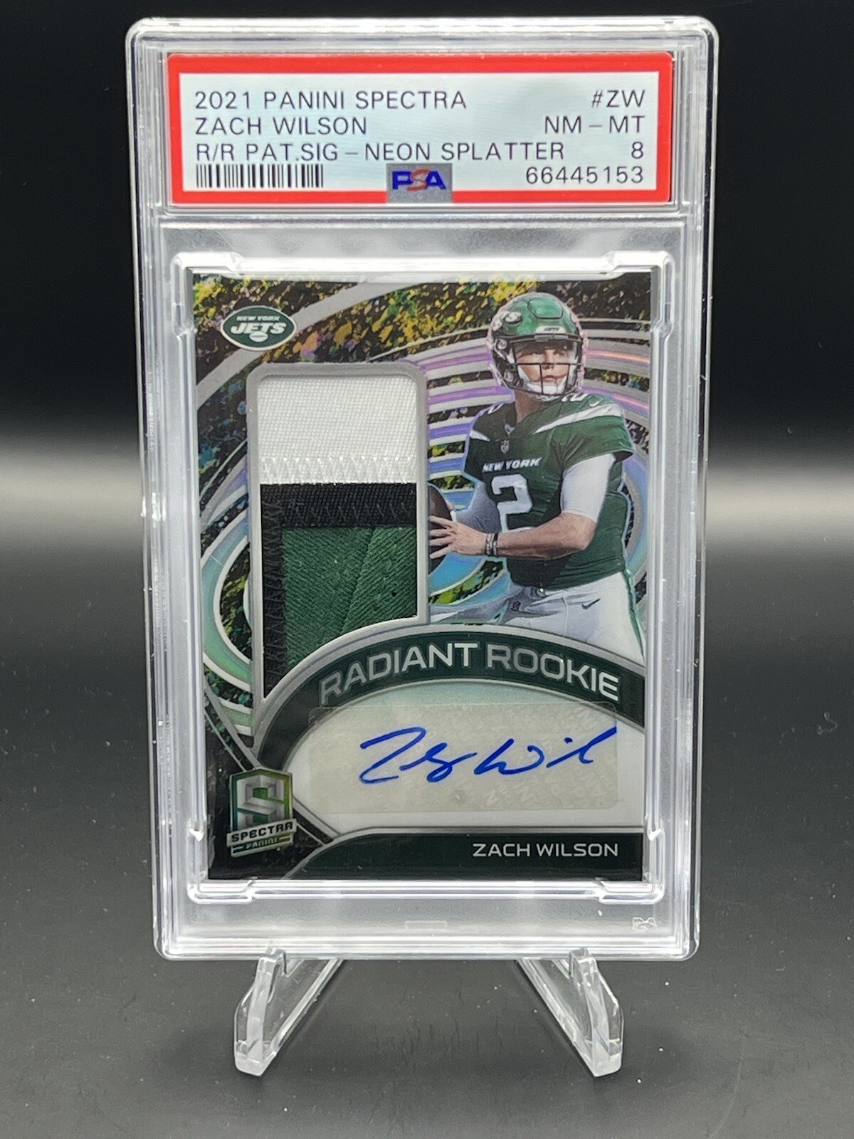 Zach Wilson Panini Spectra Radiant Rookie Patch Signatures #ZW Neon Splatter