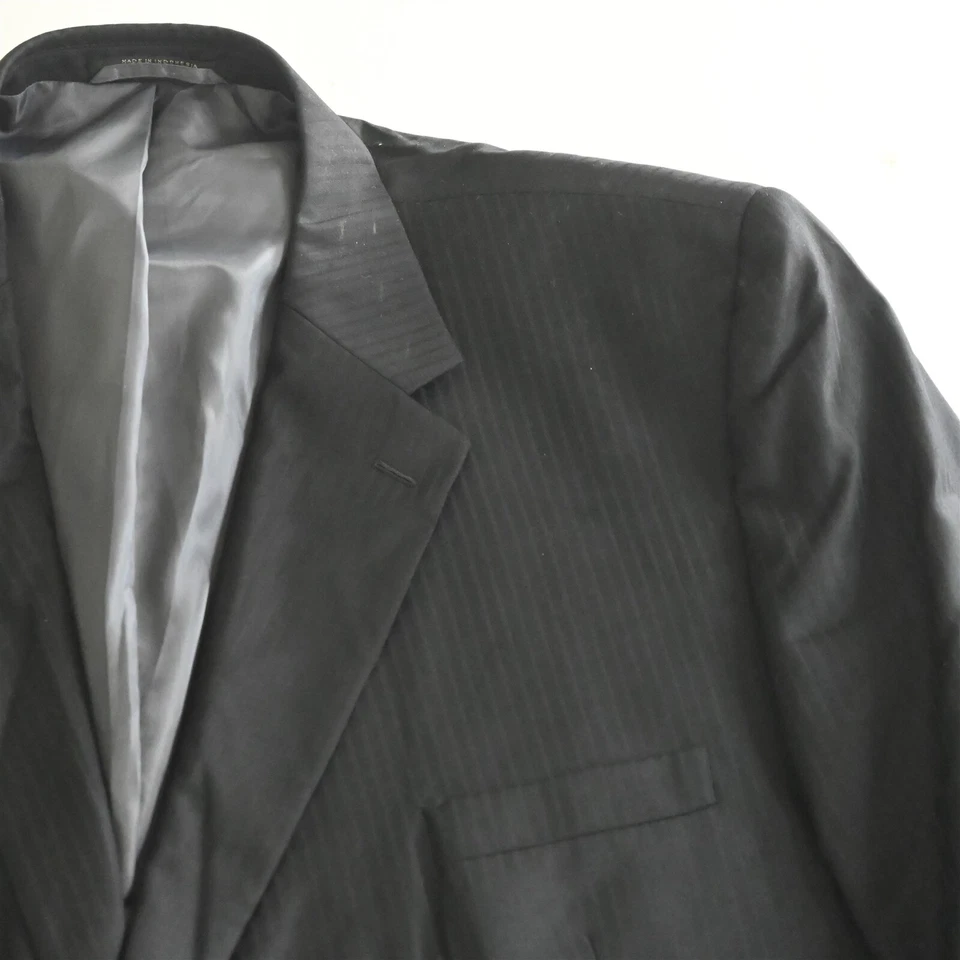 Petrocelli 58L 52x32 Black Stripe 100% Wool Mens Jacket Pants Suit - Image 3 of 4