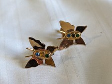 925 sterling silver gold wash butterfly screw back earrings .75" long