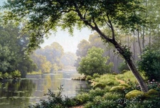 Beautiful Forest Lake Landscape Oil painting Art Giclee Printed on canvas P612