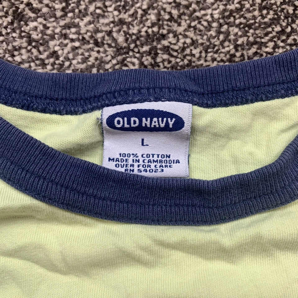 Antigua camiseta azul marino joven niña grande manga corta bordada verde azul Foto 2 de 4