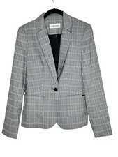 NWT Calvin Klein Womens Blazer 4 Plaid One Button Office Pockets Black White