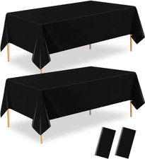 Black Plastic Tablecloths 2 Pack,54 X 108 Disposable Rectangle Tablecloth for Bi