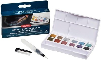 Derwent METALLIC Watercolour 12 Paint Pan Travel Set (2306246)