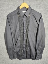 Versace Collection Dress Shirt Black Lace Panel Medusa Button Up Men’s 41 L