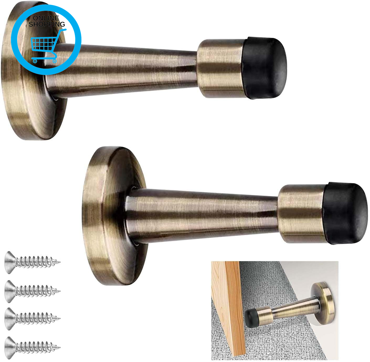 Door Stoppers for Skirtings, 2Pcs Wall Mounted Door Stop with Rubber Anti-Collis