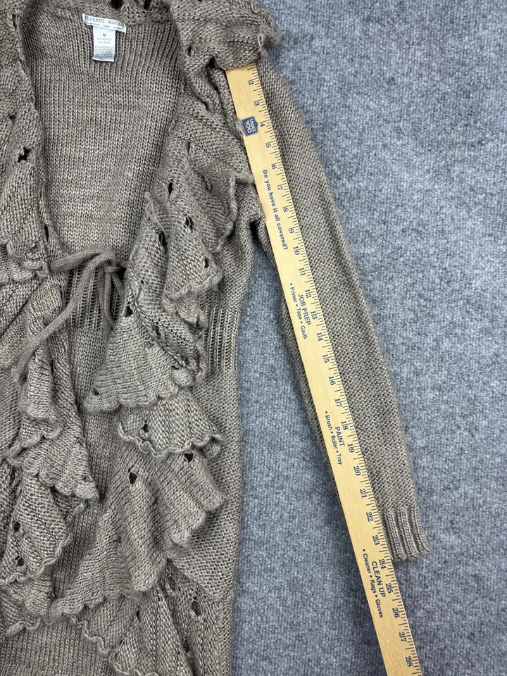 Alberto Makali Sweater Womens Medium Taupe Ruffle Cardigan Open Front Wool Blend - Image 3 of 4