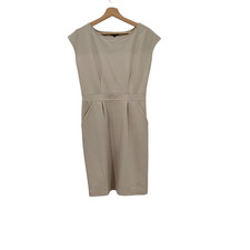 Quince Women Ultra-Stretch Ponte Cap Sleeve Dress Ecru Basic Sleeved M