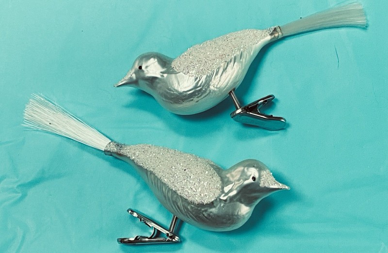 Vintage Mercury Glass Bird Clip On Ornament Set Made In Germany Creamy White 5”