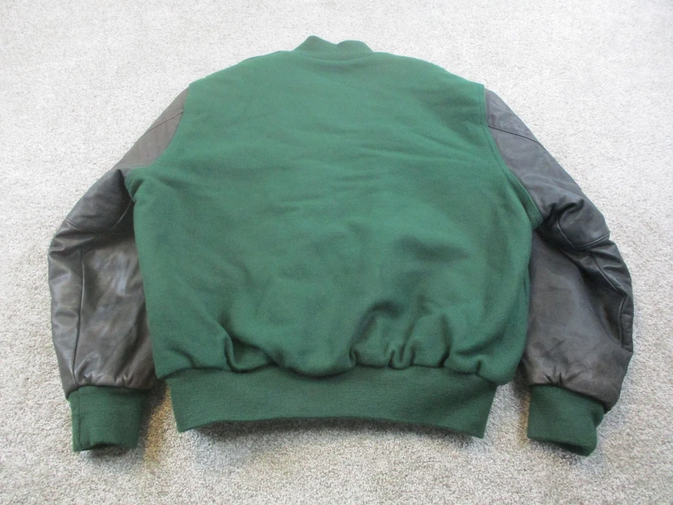 Chaqueta Holloway Para Hombre 2XL Verde Universitario Letterman Mangas de Cuero Acolchada Forrada Foto 4 de 4