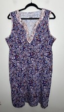 Lands’ End Blue Notch Neckline V Neck Paisley Jersey Knit Dress Plus Size XL 18