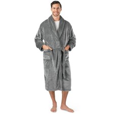 Mens Soft Robe, Plush Warm Bathrobe for Men, Long Spa Robe with Shawl Collar,...