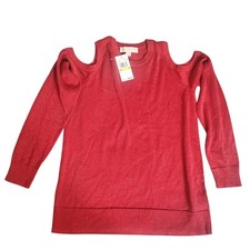 MICHAEL Michael Kors Crimson Red Metallic Cold Shoulder Sweater, NWT, M