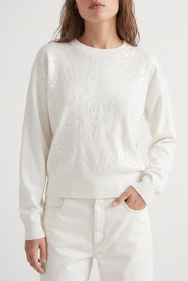 BRUNELLO CUCINELLI WOMEN'S WHITE WOOL SILK SWEATER MSRP $4290