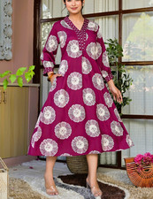 Women Black Floral Designer Kurti with Pocket Cotton Ethnic Casual Kurta