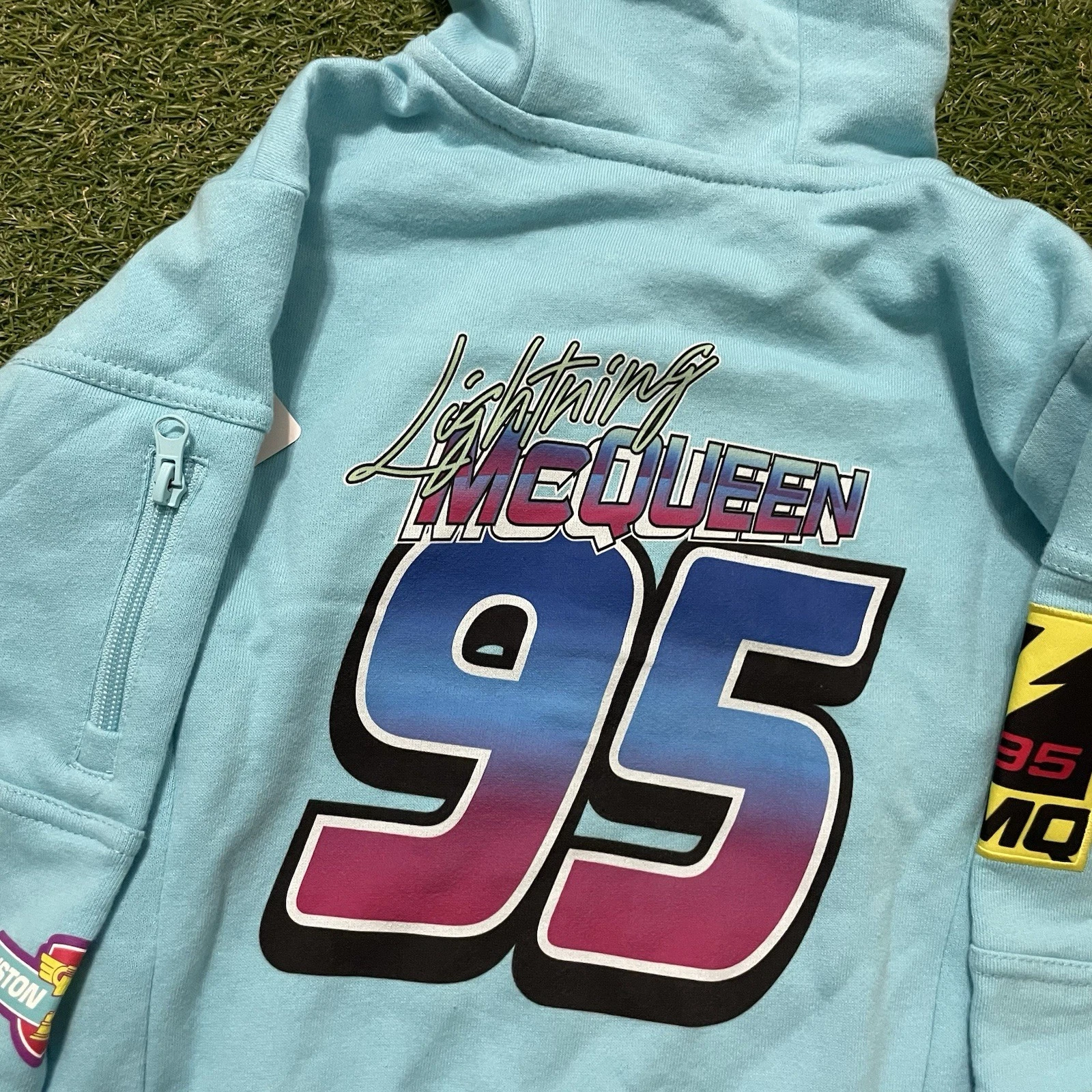 ALEXANDER MCQUEEN Felpa con cappuccio zip Lightning McQueen bambini ragazzi taglia 4 auto film Disney nuova con etichetta