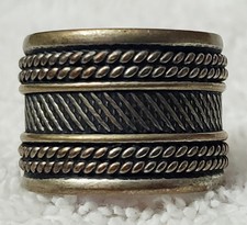 Vintage Wide Braided Twisted Adjustable Size 9 Handmade Brass Ring Band
