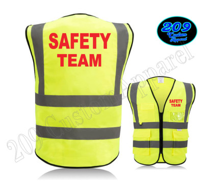 SAFETY TEAM Hi-Vis Safety Vest | Reflective Strips, Zipper Front & Pockets, ANSI