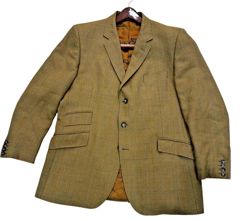 Chaqueta Blazer Cordings of Piccadilly Hombres Ventana Panel Lana 46R Tostado Cuadros Mone Antiguo Foto 3 de 4