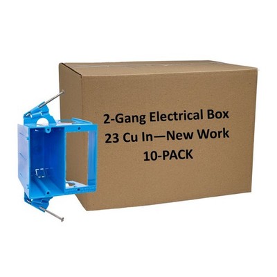 10-Pack New Work 2-Gang Dual Voltage Box/Bracket 21 Cu In ETL  w/Four Knockouts