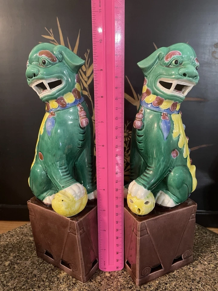 "Coloridas estatuas antiguas vintage de porcelana esmaltada chino Foo Dog León 10""" Foto 2 de 4