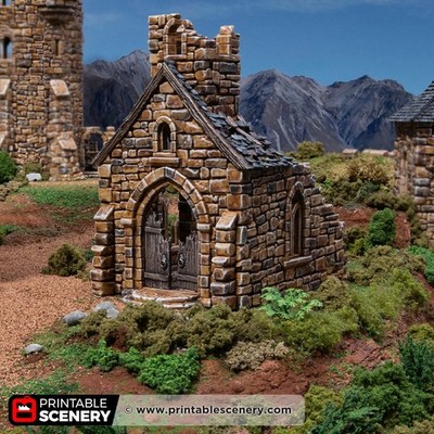 Ruinierte kleine Kapelle - Fantasy Gelände Gebäude | Printable Scenery | Throne & As