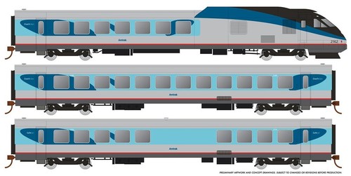 Coche de pasajeros turbocompresor Rapido Trains 025005 HO Amtrak fase V RTL (juego de 5) | Condition: New