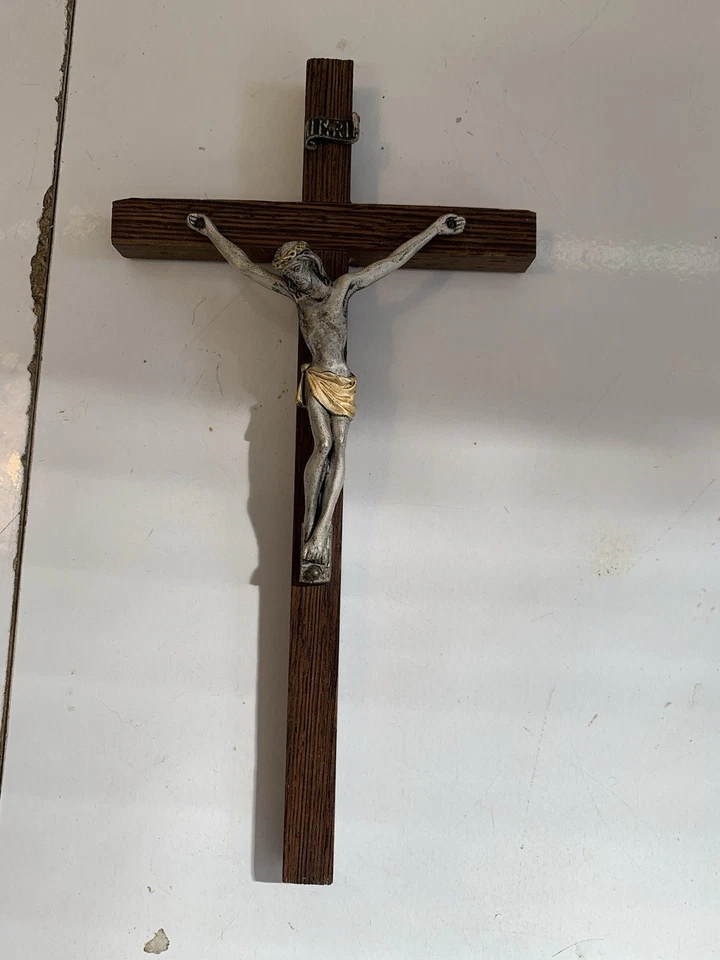 Crocifisso legno e metallo bagno argento 999‰ Made in Italy 21x11 cm - Immagine 2 di 4