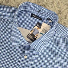 Nautica 258829 Mens 2XL XXL Blue Plaid S/S Button Front Performance Dress Shirt
