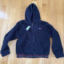Tommy Hilfiger Girls' Fluffy Sherpa Hooded Jacket Dark Blue Size 7-16 MRSP 55