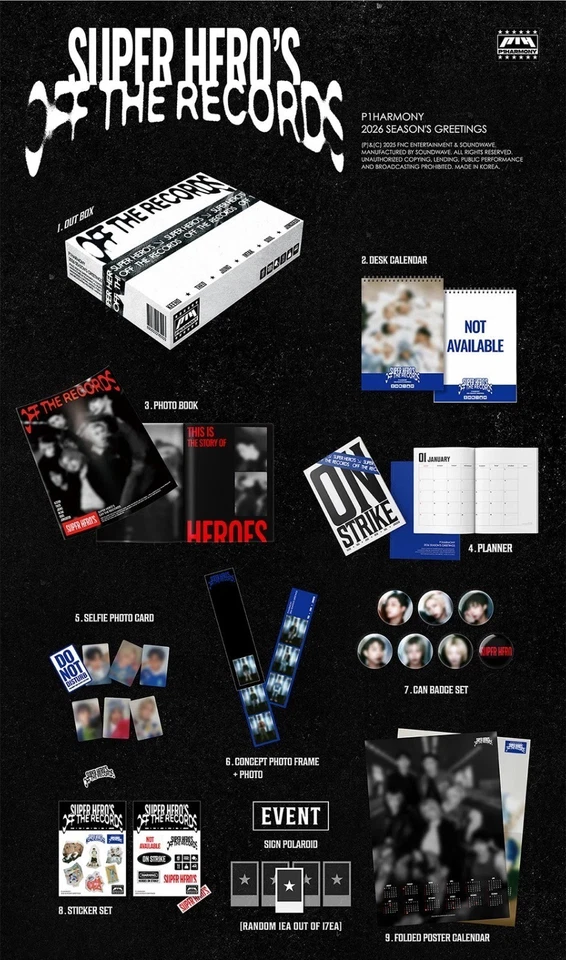 P1HARMONY 2026 SEASON'S GREETINGS [SUPER HERO'S OFF THE RECORDS] / Full Set+GIFT - Image 3 of 4