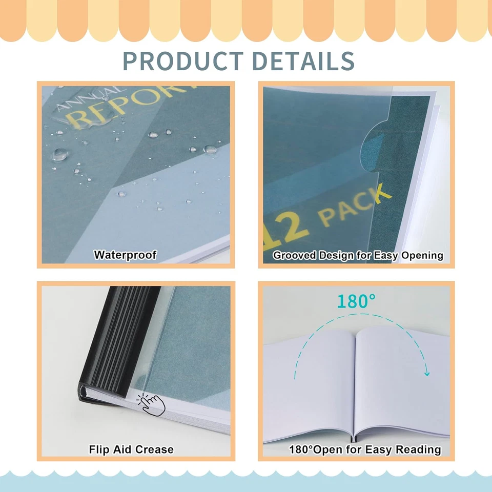 40件装透明报告盖带黑色滑动条,70张容量,9米绑定 — 第 4/4 张图片