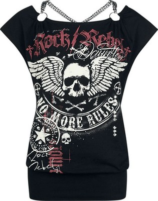Rock Rebel by EMP Damen schwarzes T-Shirt mit weitem Ausschnitt und
