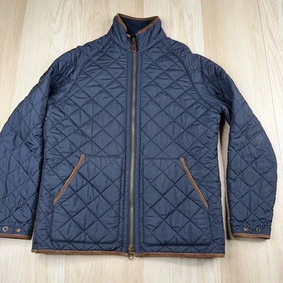 Polo Ralph Lauren Quilted Barn Jacket Men's Large Blue W/ Leather Trim Full Zip