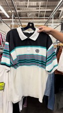 Givenchy Striped Color Block Polo Shirt Teal Pink Black White Crest Logo