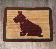 REDUCED * Art Deco Scottie Dog Hand Hooked Rug  / Table Mat  / Wall Hanging c40s