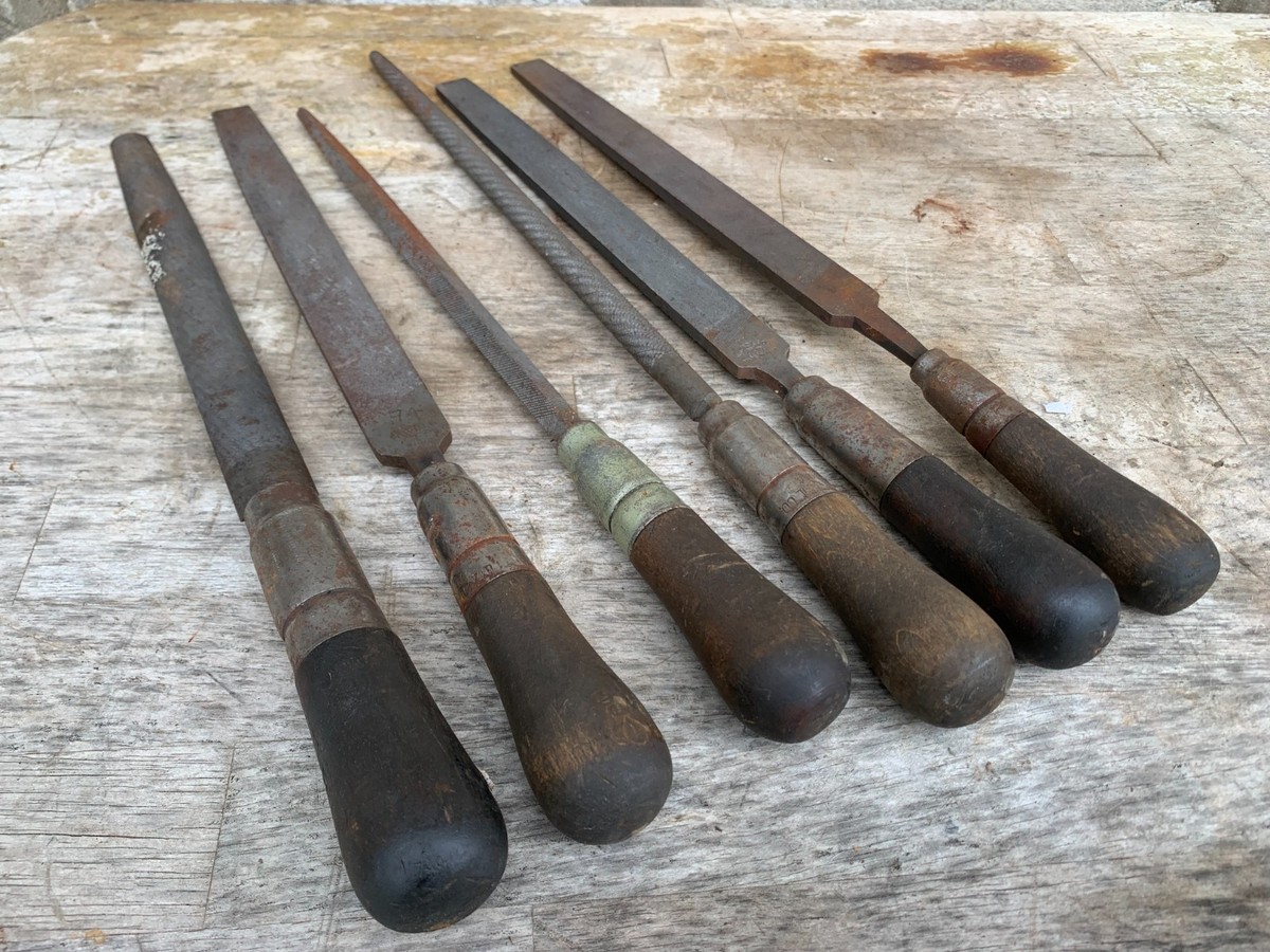 6 Antique Hand Files Filers Nicholson Lutz File Tool Heller K & F