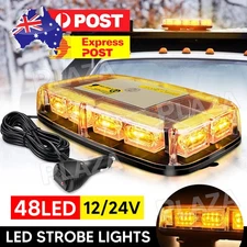 48 LED Beacon Flashing Magnetic Emergency Warning Strobe Amber Light 12/24V Lamp