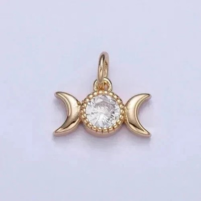 Moissanite 2.5Ct Round Cut Double Moon Pendant Necklace 14K Yellow Gold Plated