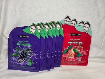 11 Freeman Facial Strawberry + Mint  & Tea Tree + Blackberry Sheet Masks NEW